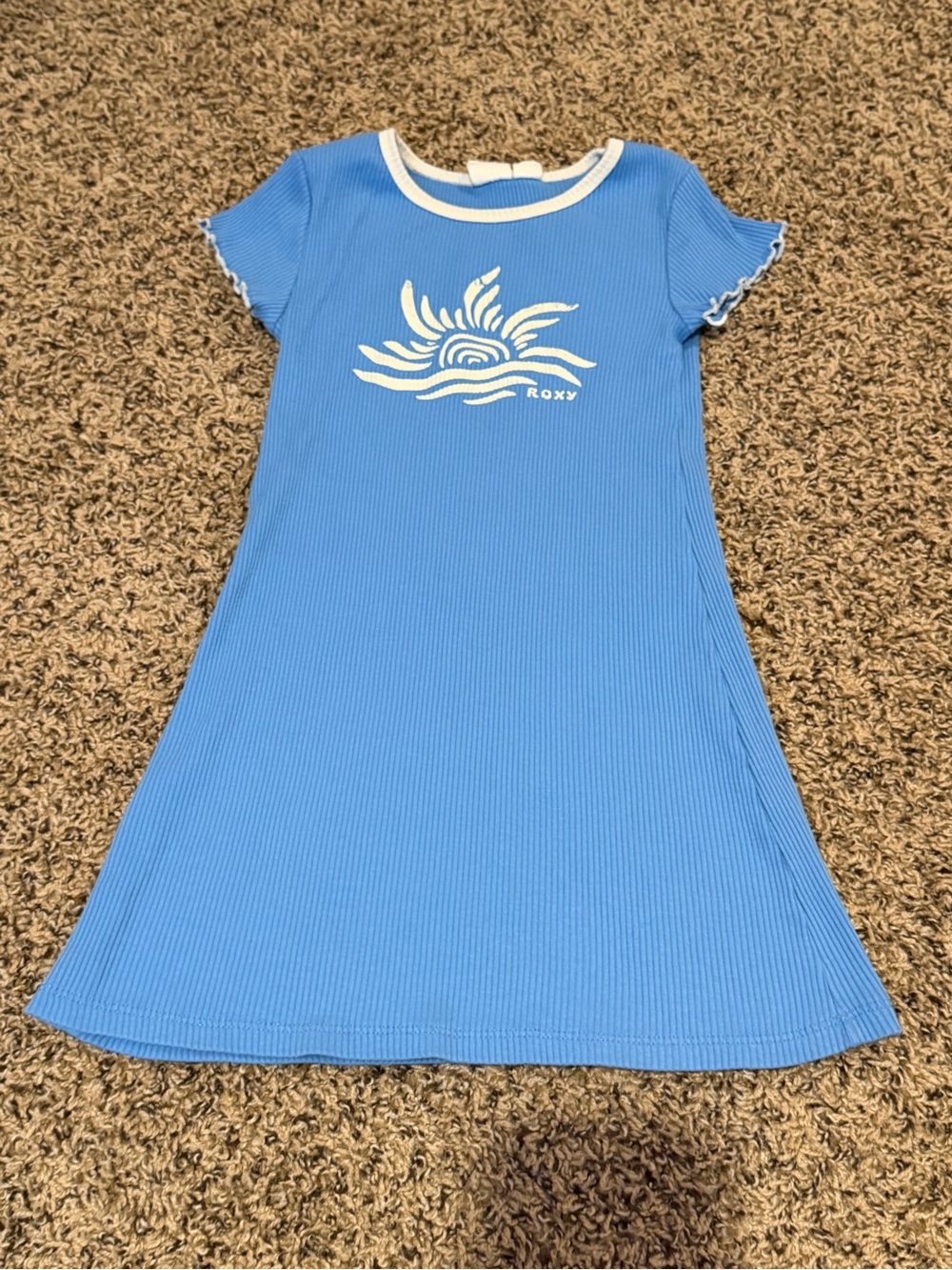 Roxy Girls Blue Ribbed Dress with White Sun Graphic